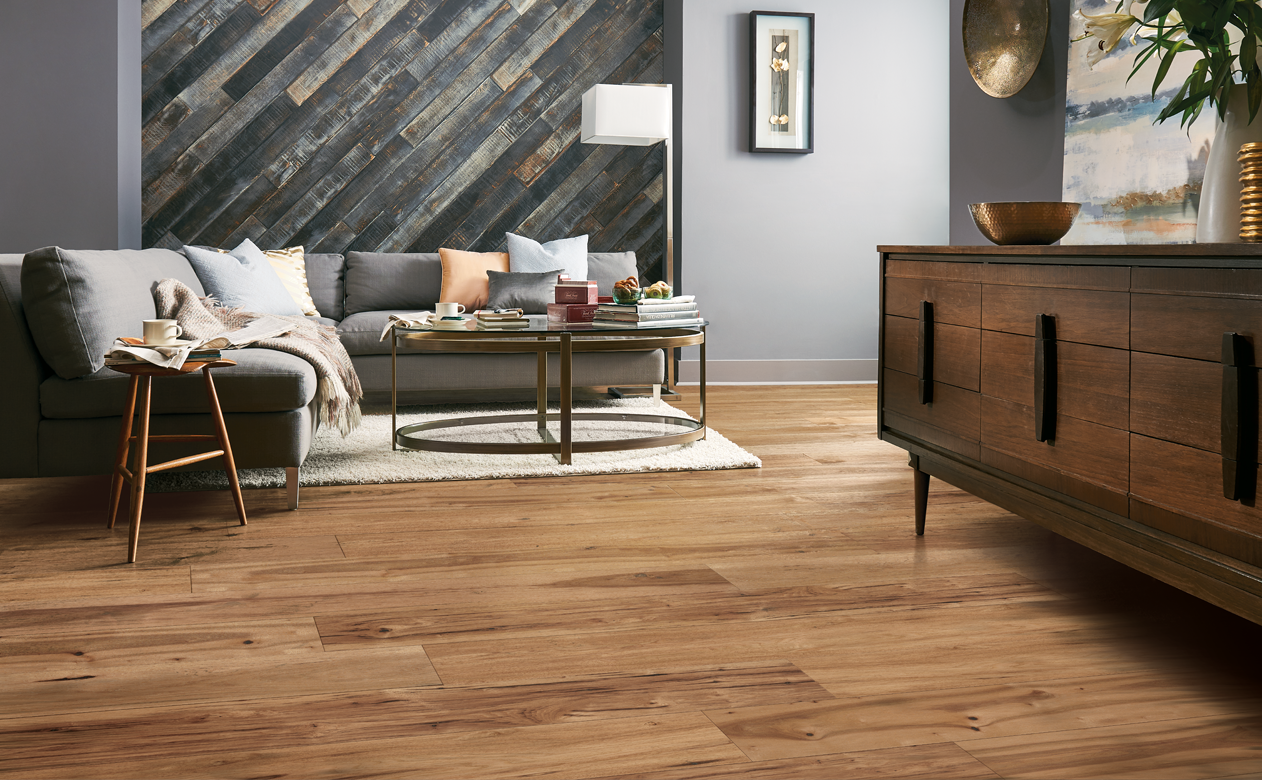 brown hardwood in cozy living room